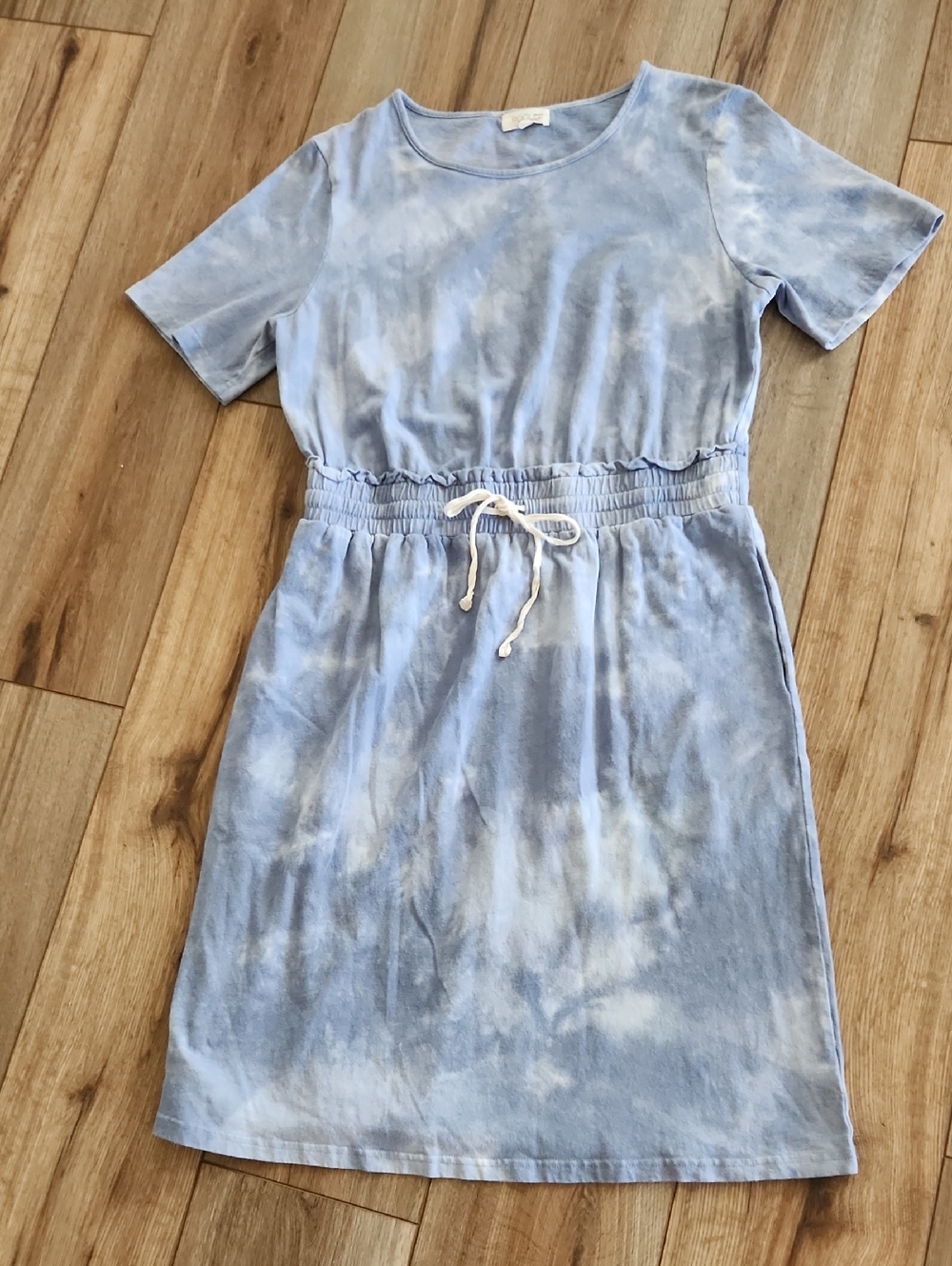 Roolee Tie-Dye Blue Short Sleeve Midi Dress Cotton Casual Beach Women's Medium
